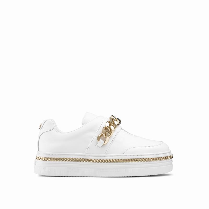 Russell & Bromley Lockchain Womens Heavy Chain Sneakers White |BYT714ZZ|